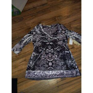 NWT NEW womens One World shades of purple long sleeve v neck shirt Petite Medium